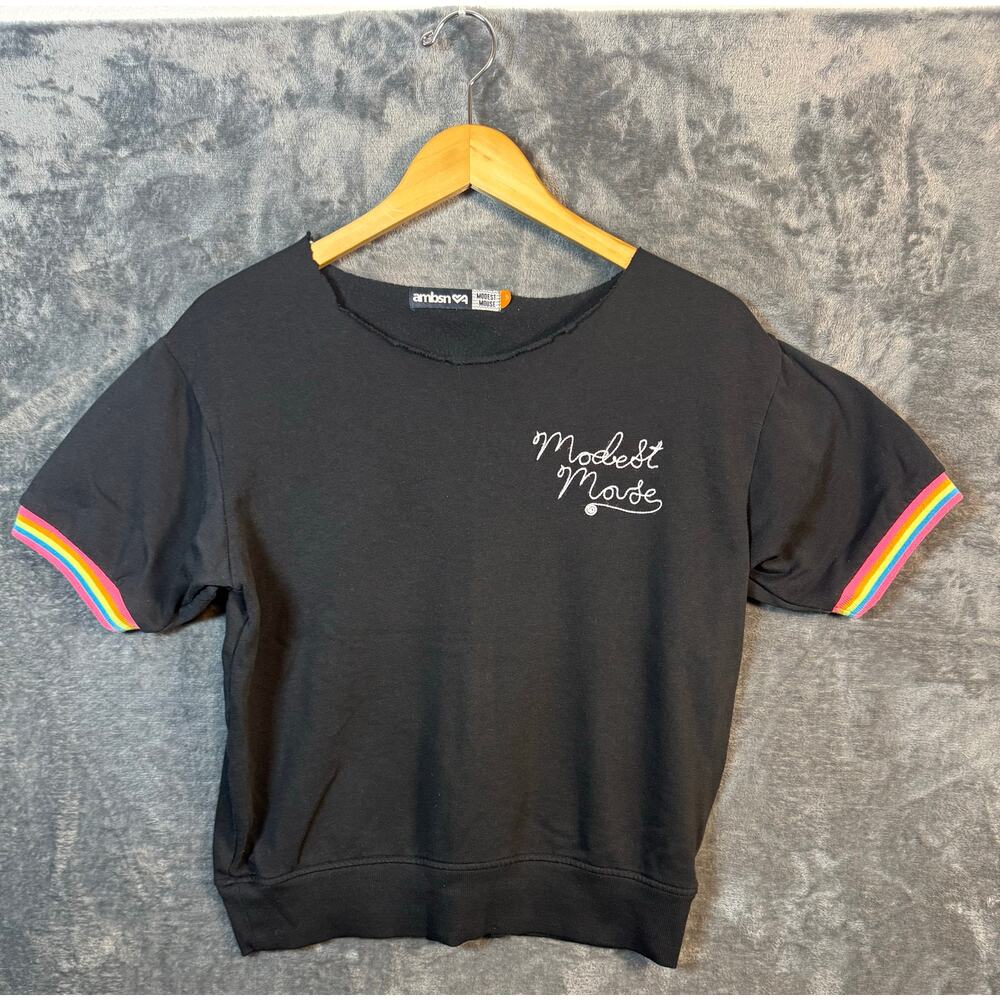 Modest Mouse Adult Small Shirt Rainbow Knot Sweatshirt Black Neon Ringer Shirt